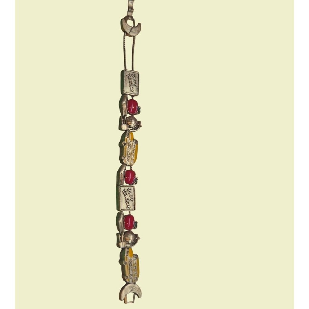 Vintage Best Teacher Charm Bracelet With Apples School Bus Teacher Gift daycare - Picture 8 of 10